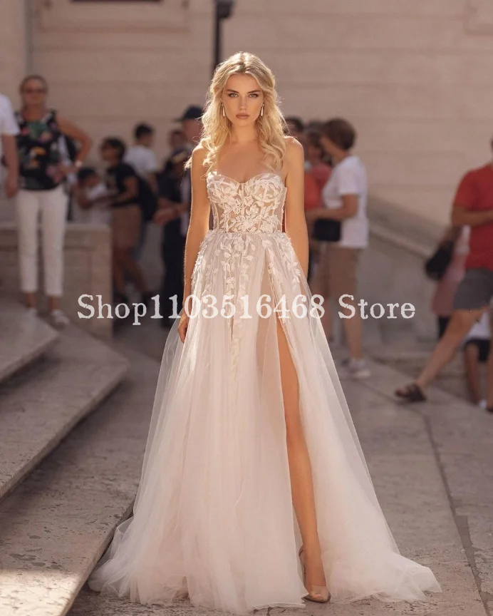 

Elegant Sheath Wedding Dress 2024 Luxury White Sweetheart Neck Applique A Line Sexy Split Formal Wedding Vestidos De Fiesta