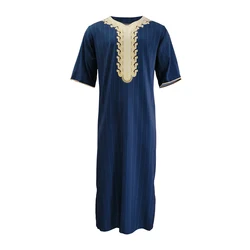 Men Muslim Clothing Maxi Robe Stripe Jubba Kaftan Dishdash Thobe Saudi Arab New T Shirts Menย oversized T Shirt Harajukuย