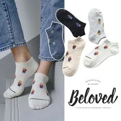Spring And Summer Cartoon Love Bear Cotton Men And Women Thin Breathable Leisure Boat Socks Silicone Invisible Sox Dropshipping