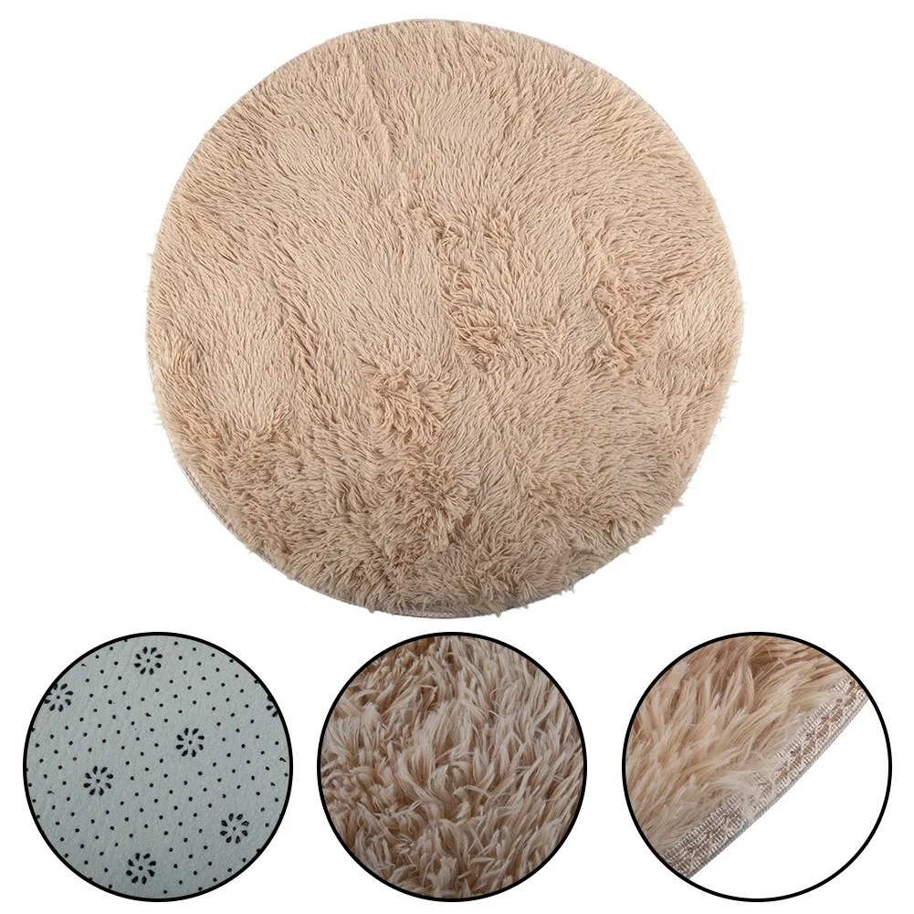 

1pc Blended Plush Rug Solid Round Anti-Slip Carpet Bathroom Floor Mat Soft And Warm Skin-friendly Shaggy Rug Household Supplies