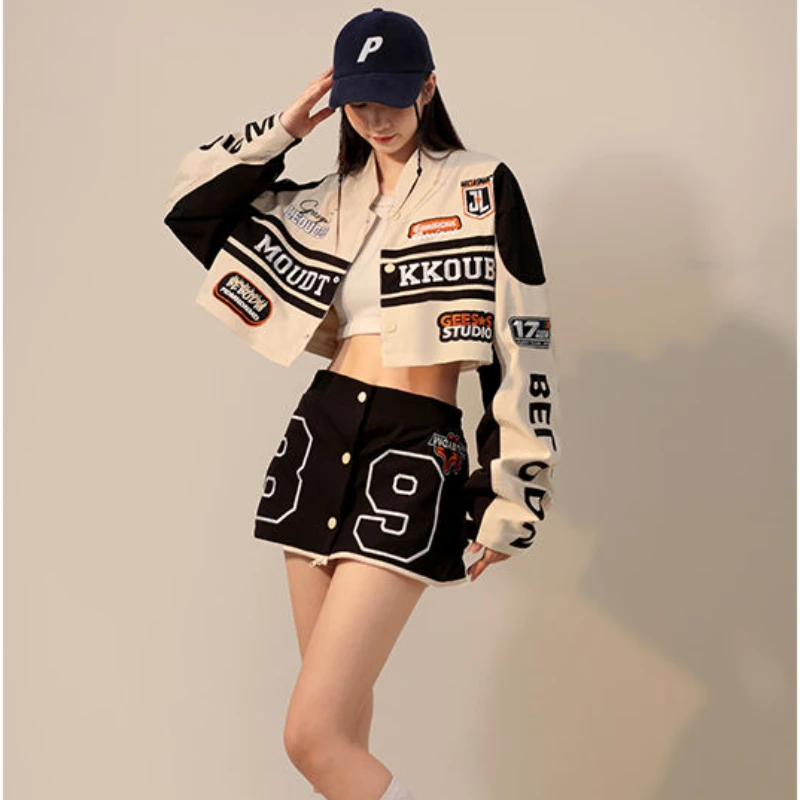 

American Retro Detachable Motorcycle Baseball Jacket Women's Y2K Street Hip Hop Trend Wild Jacket Couple Casual Loose Jacket Top