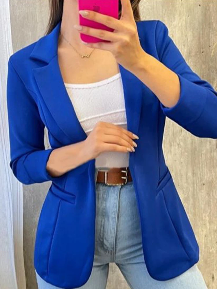 

Fashion Spring Autumn Traf Women's Jacket 25-34 Solid Polyester Non Strech Long Sleeve Office Lady Blazers New In Outerwears