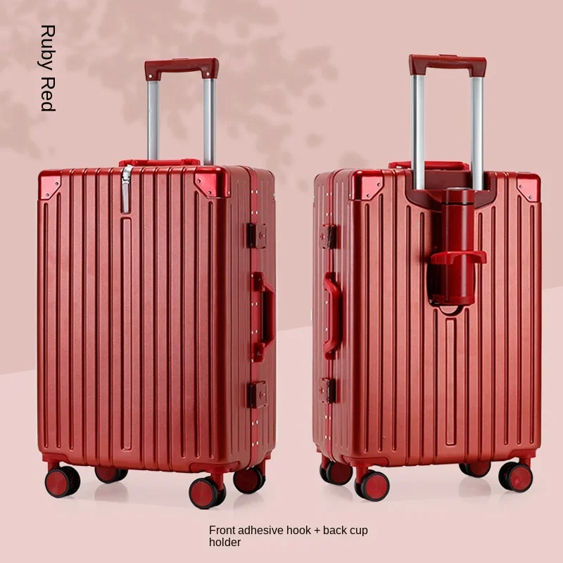 Multi-Functional New Luggage Aluminum Frame Password Suitcase Female 20-Inch Trolley Travel Leather Suitcase