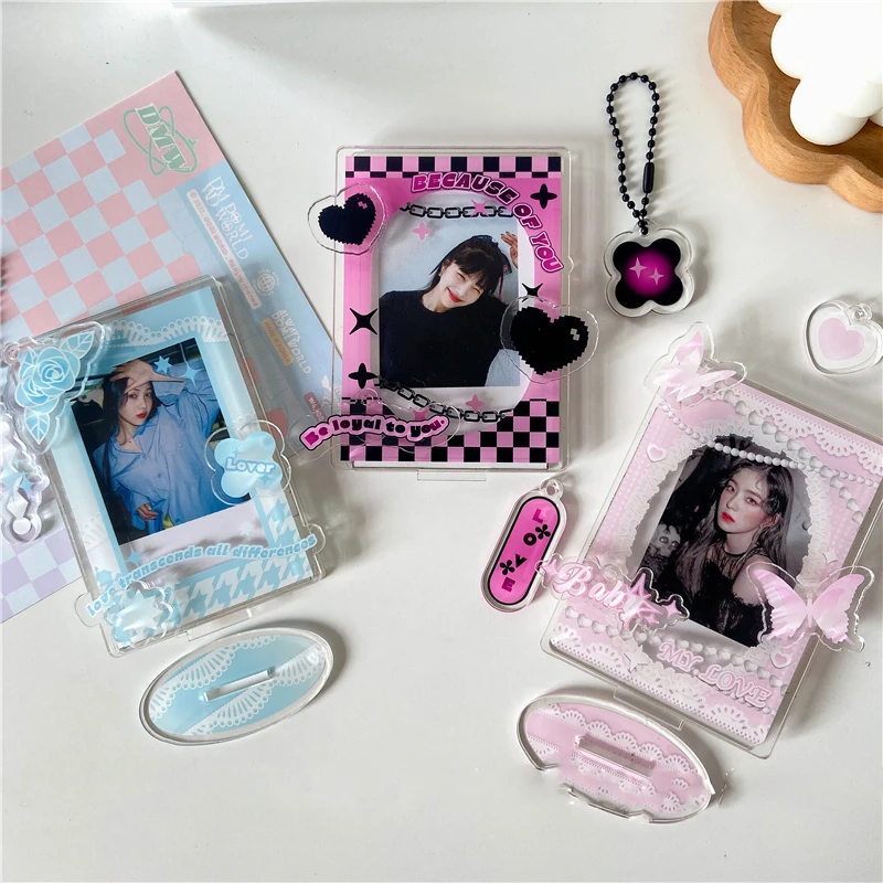 Acrylic Photo Frame 3 Inch 7pcs Parts Idol Postcards Display Photo Cards Decoration Card Holder Fashion Chain Stand card holder,card display stand,photo card holder,postcard holder