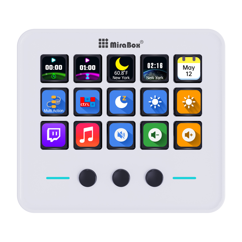 MiraBox M18 LCD Macro Controller, 15 Keys Visual Shortcuts for OBS Streaming, Editing, Gaming, Office Work, Mac/Win