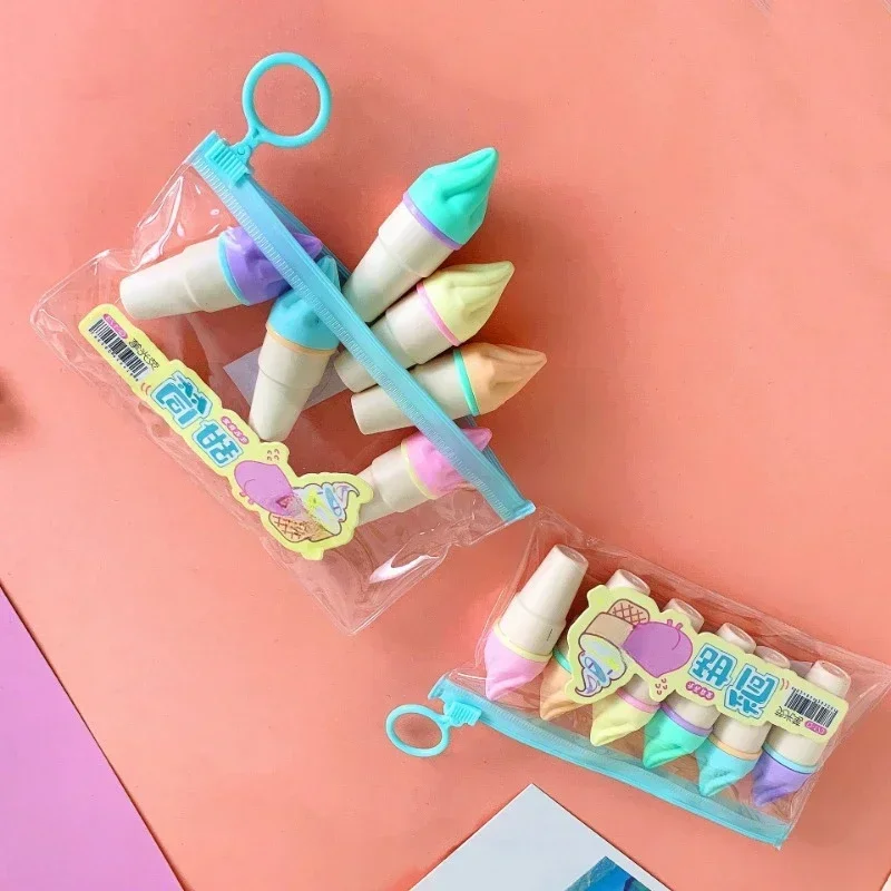 6PCs Cute Ice Cream Highlighters Set Mini Marker Pens Kids Stationery Students Drawing Painting Tool Student School Supplies highlighter marker,highlighter pen,marker pen,art marker
