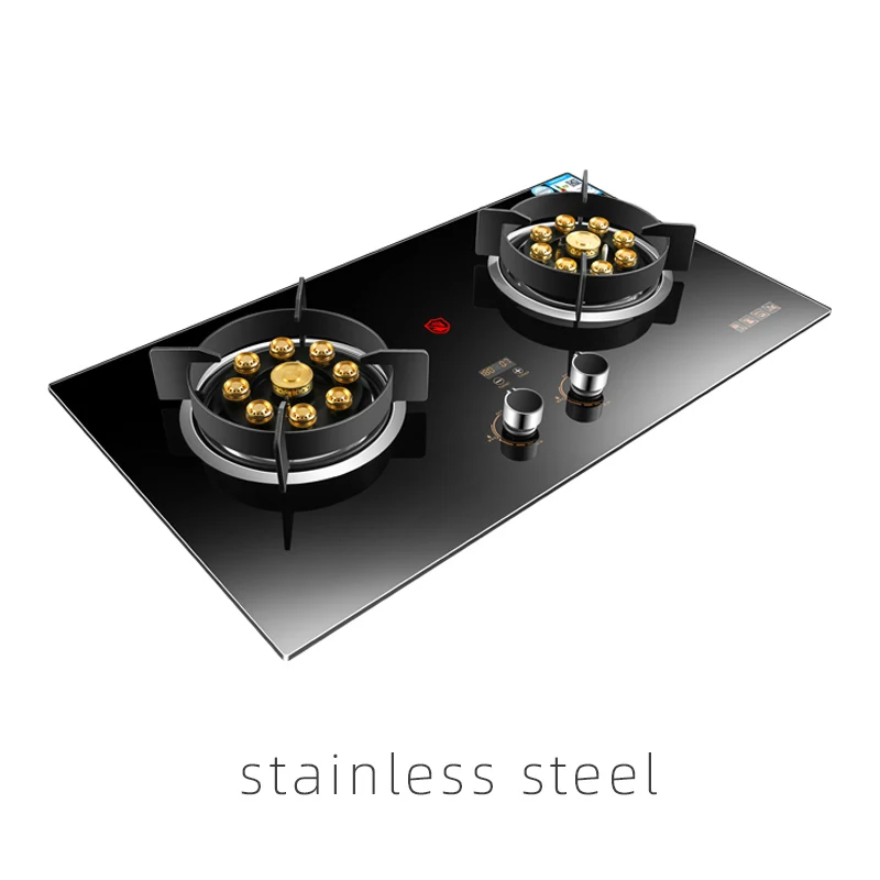 כיריים כפולים מובנית נירוסטה זכוכית זכוכית בית נירוסטה 2 תנור גז