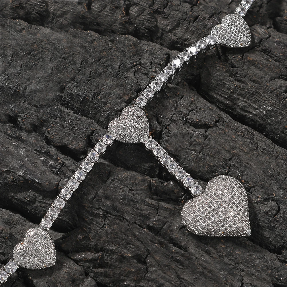 Ожерелье Uwin с подвеской в форме сердца для женщин, Ювелирное Украшение в стиле хип-хоп с кулоном в виде сердца 4 мм, фианиты, Подарочная бижутерия