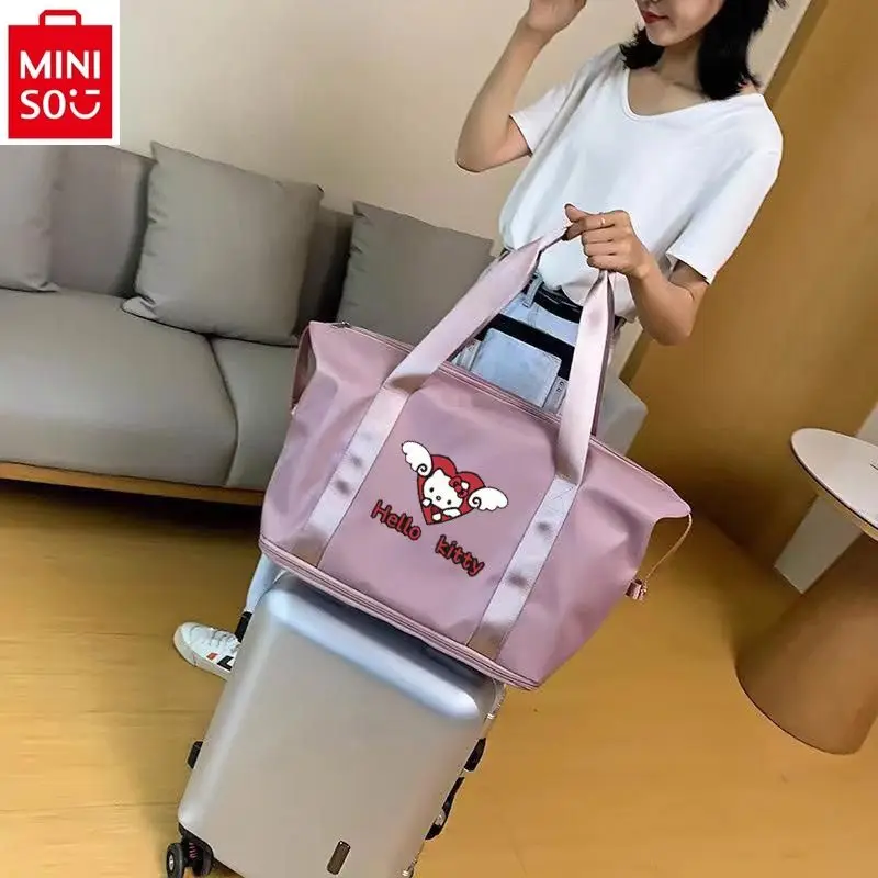 MINISO Hello Kitty Fitness Luggage Bag for Women High Quality Oxford Textile Fashion Large Capacity Storage Handheld Travel Bag