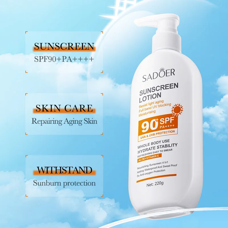 Super 220ml Aloe+Vitamin E Body And Face Sunscreen Lotion SPF 90 PA++++Whole Body Use Protect + Hydrate Moisturizing 3