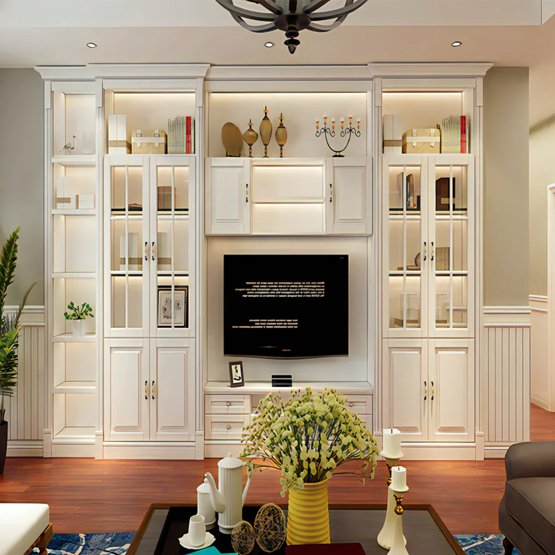 American Traditional Style Luxury TV Cabinet Furniture Solid Wood Wall Mount TV Stands Cabinet
