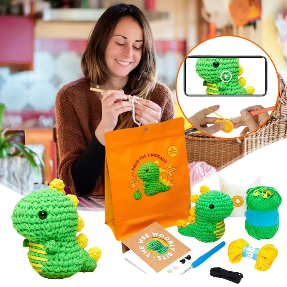 Kids Beginner Crochet Kit Cotton Knitting Yarn Thread Needles Hook Knit Tool Set Animal DIY Craft for Beginners crochet kit