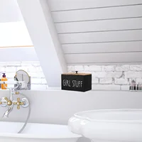 Sanitary Napkin Storage Box Tampon Holder Cotton Swab Container Pad Wooden Box Bathroom Laundry Feminine Product 2