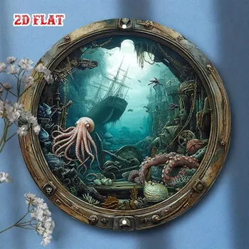 Decorazione da parete per buco di portiere nautico - Targa in metallo con scena di navette subacquee, decorazione per interni facile da appendere per soggiorno, regalo di nozze