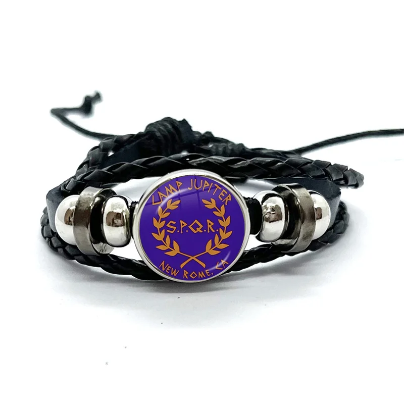 Spqr Roman Empire Legions Black Leather Bracelets Glass Dome Multilayer Braided Bangles Jewelry Gifts 3