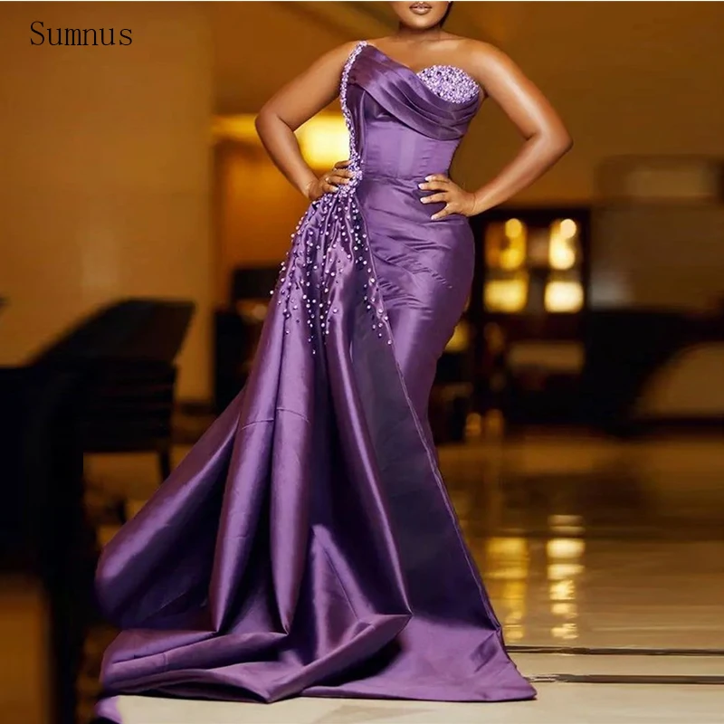 

Sumnus Vintage Purple Prom Dress Strapless Mermaid Beadings Sequined Stain Glitter Evening Dresses Robes De Soirée 2023