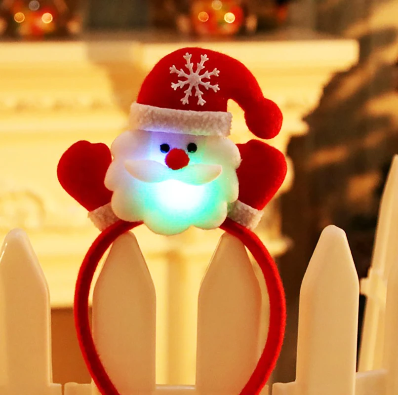 Christmas Headband Santa Claus Elk Antlers Reindeer Headband Cosplay Ears Led Glowing Ornaments Party Christmas Hair Accessories