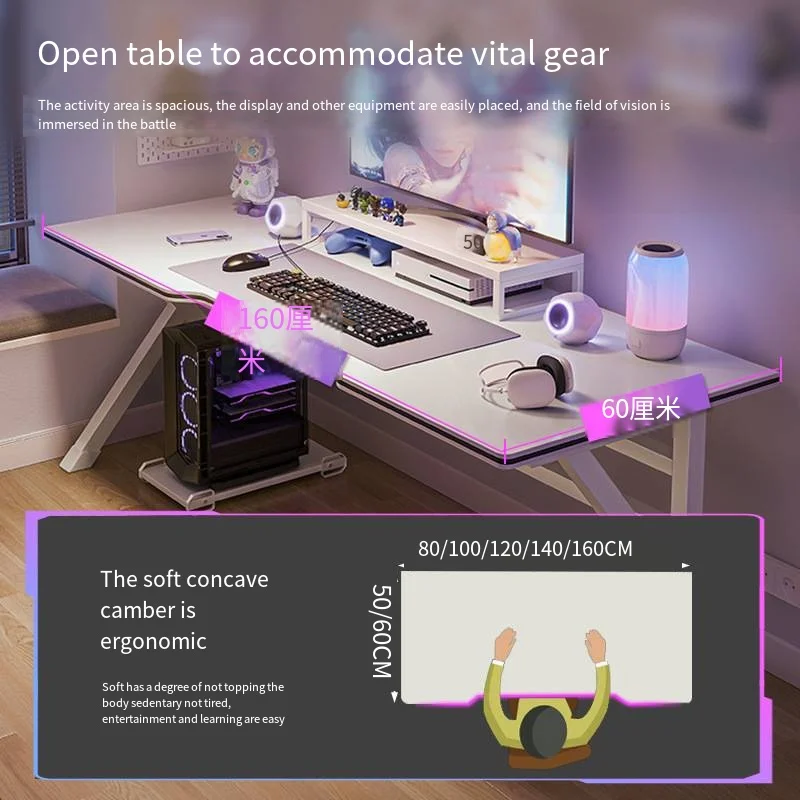 Ergonomic Large Gaming Desk K-Shaped Gaming Table PC Workstation Home Office Desks Space-Saving Easy to Assemble