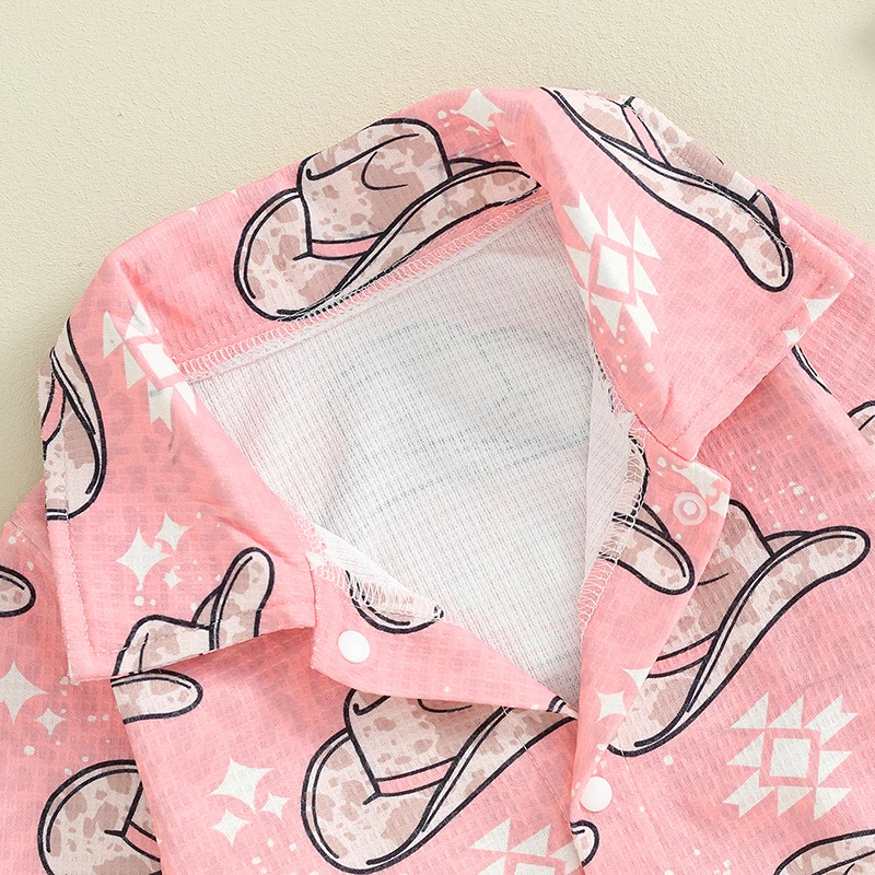 

Baby Romper Long Sleeve Turn-down Collar Button-down Cow Hat Print Fall Bodysuit Clothes for Girls Boys