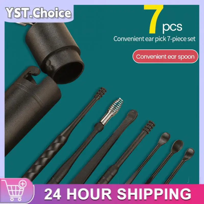Stainless steel ear pick ear pick tool set spiral spring cleaner portable 6/7 piece cleaner