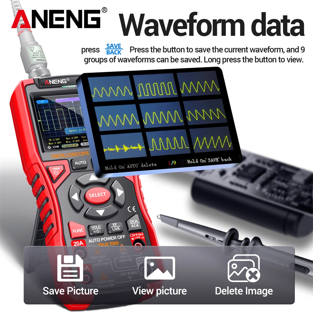 ANENG AOS04 Digital Oscilloscope Smart Multimeter 50MS/s Sampling Rate 10Mhz Bandwidth Support Waveform Storage Tester Tool
