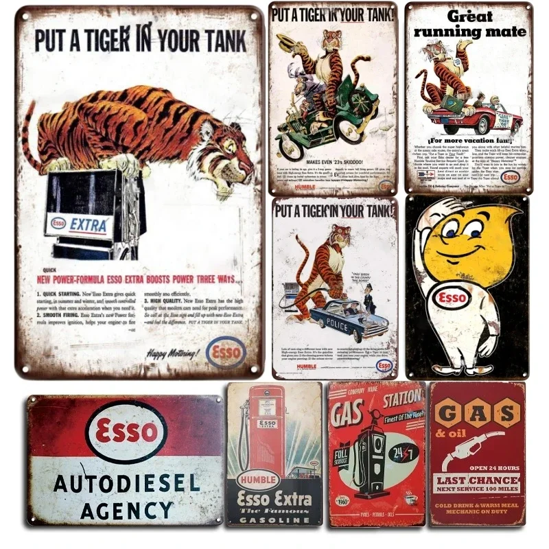 Vintage Esso Extra Motor Oil Poster Metal Tin Signs Wall Decor Champion Spark Plug Targa Targa Retro Gas Oil