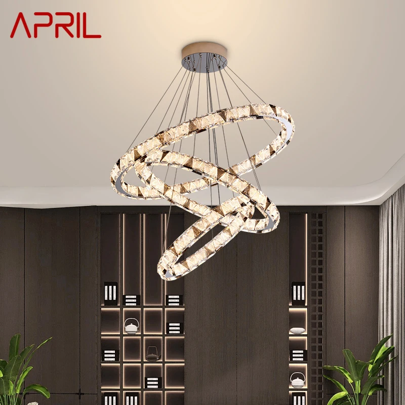 

APRIL Modern Crystal Pendant Lamp Led Ring Chandelier Creative Light Luxury Round Decor For Living Room Villa Fixture
