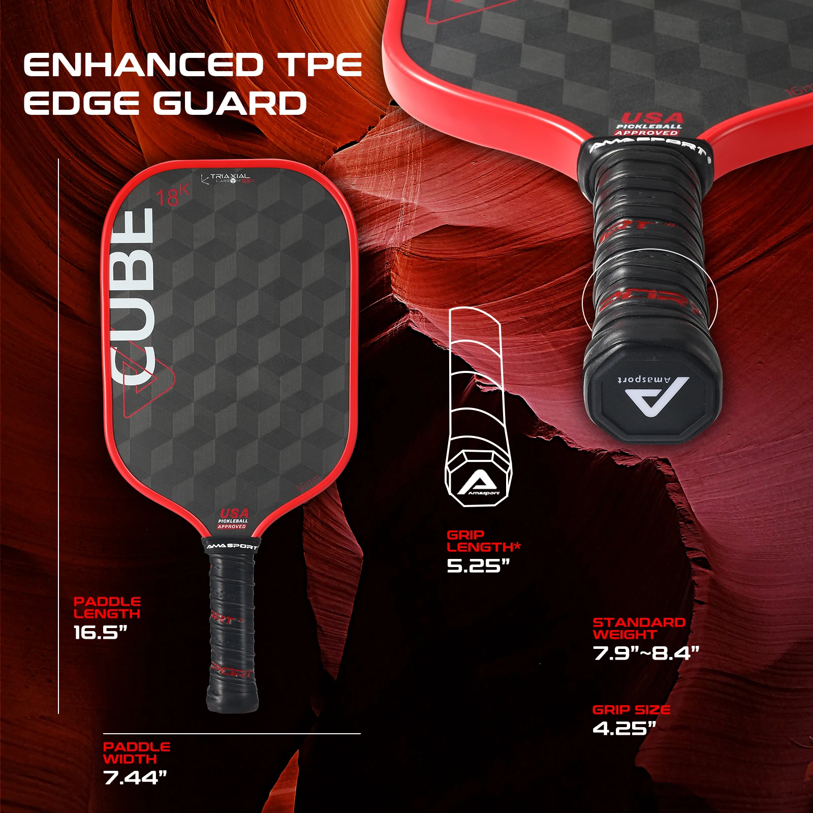 AMASPORT Carbon Fiber 18K Pickleball Racket Large Sweet Spot Maximum Control Spin for Competition Training Racket With Cover