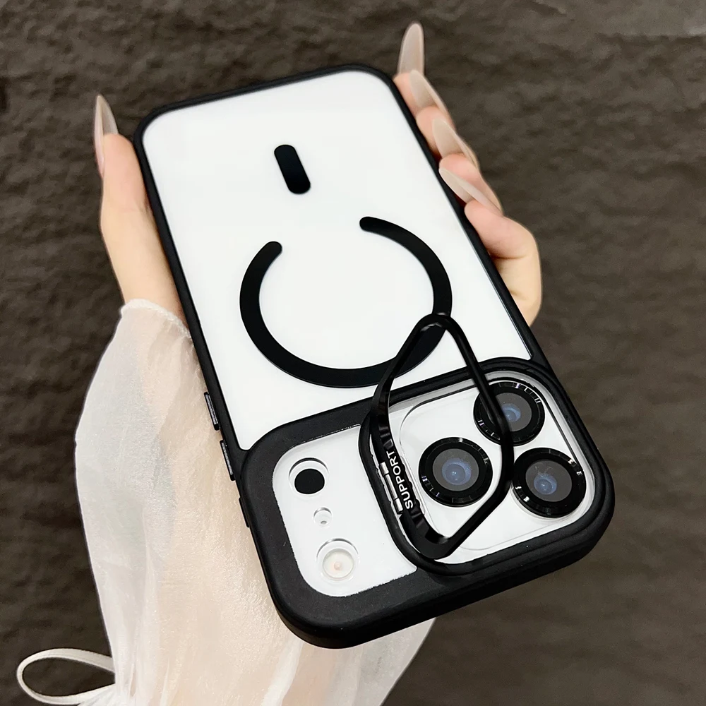 Magnetic Phone Case With Stand And Lens Protection For Iphone_voghion.com