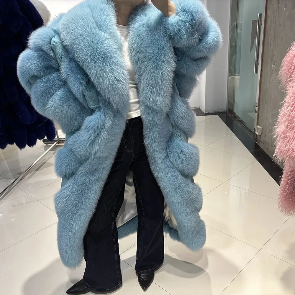 YOLOAgain 2025 Winter Warm Luxury Real Fox Fur Coat Women Pink Fox