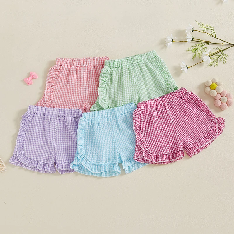 Kids Shorts 0-4Y Newborn Baby Shorts Kawaii Plaid Print Toddler Bloomers PP Pants Cotton Linen Fashion Comfortable Girls Shorts for Summer