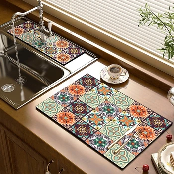 Tappetino antiscivolo per asciugare i piatti Tappetini scolapiatti super assorbenti per bancone della cucina Tappetino per bar da caffè Accessori per controsoffitto 1