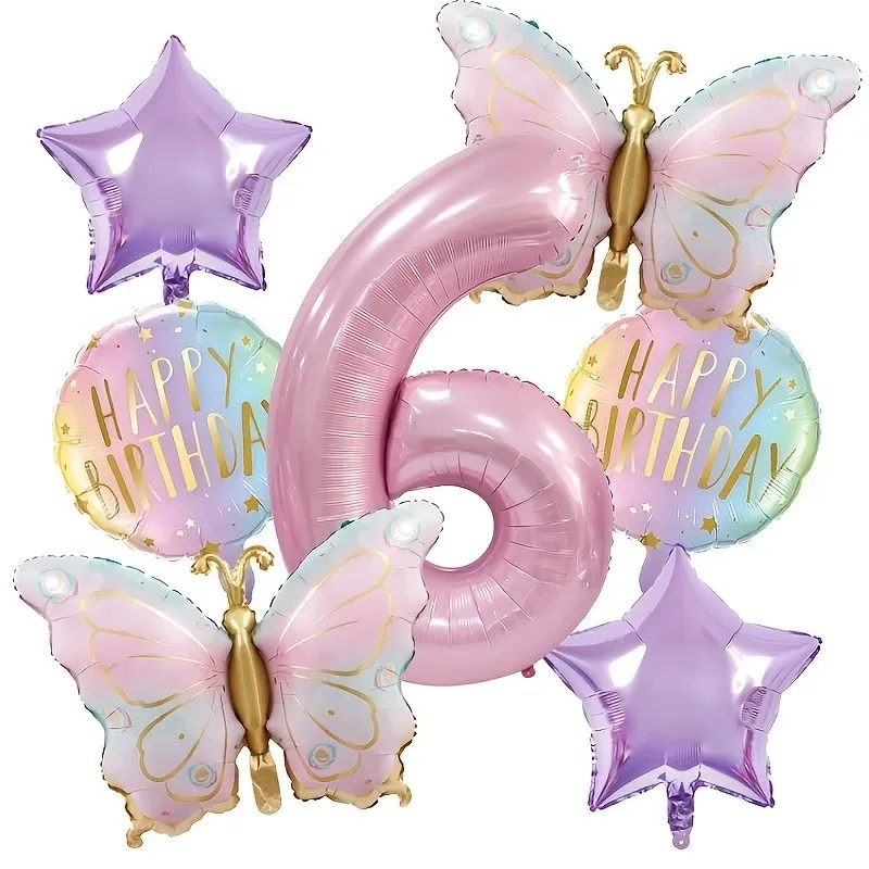 Pink Butterfly & Number Balloon Set - Ideal for Celebrations and Parties