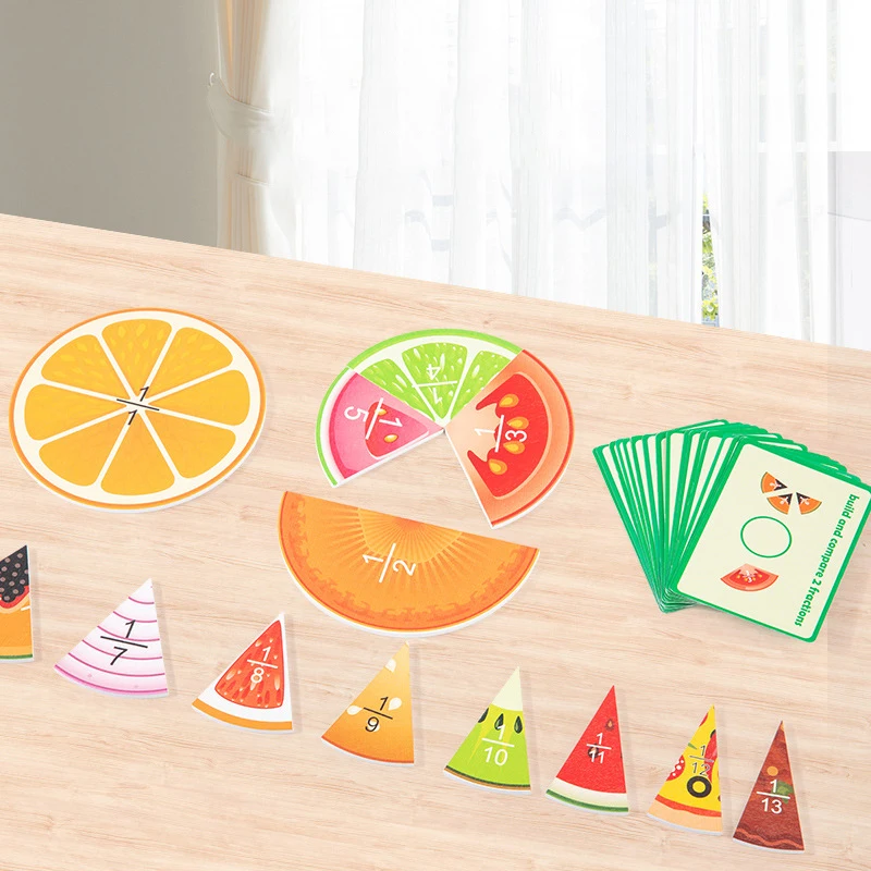 91pcs Wooden Fruit Fractions Toy, Classroom Math Teaching Aids, Number Learning for Kids Math,Educational Indoor Game 3
