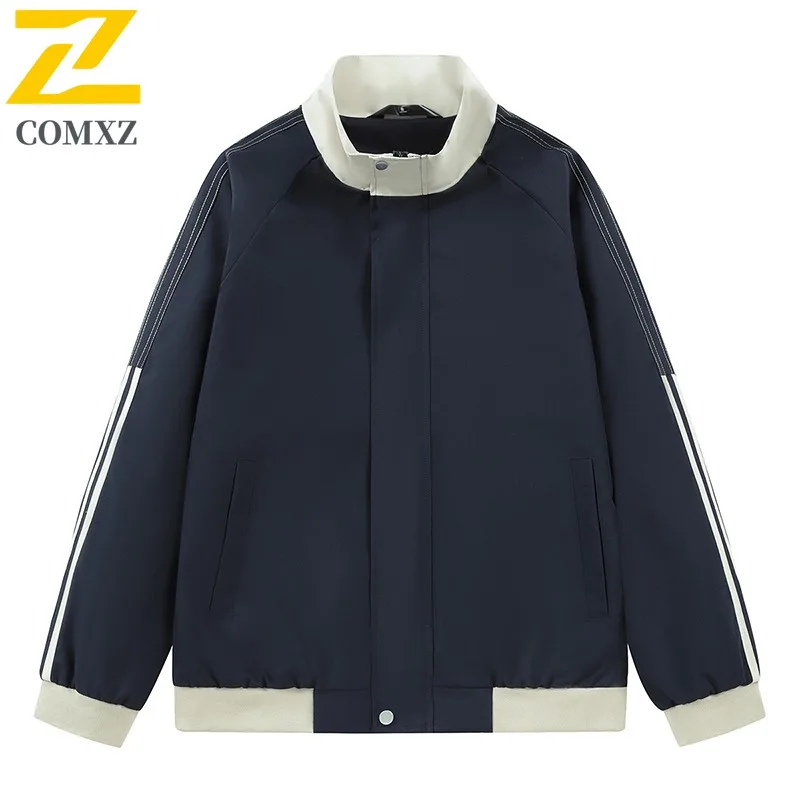 EiAO Jacket Stripe Collar  Men Women American Vintage Colorblock Coat Oversized Streetwear Windproof Waterproof  Outdoor 2025