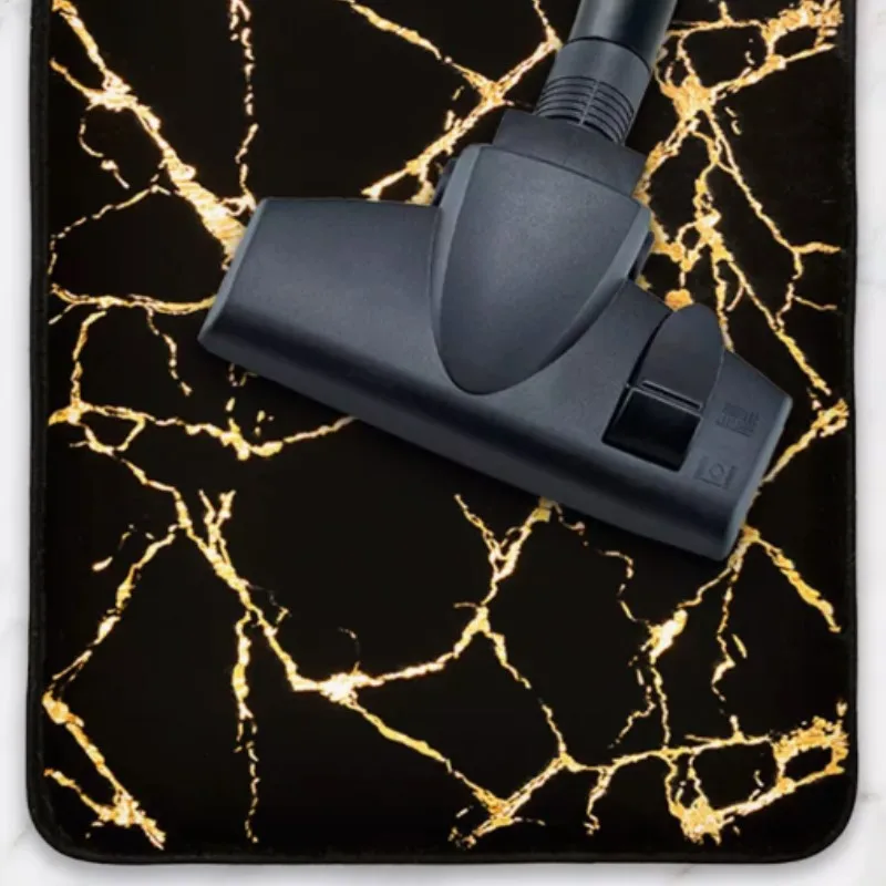 Luxurious Black and Gold Marble Bathroom Rug - Soft and Nonslip Rabbit Fur Bath Mat