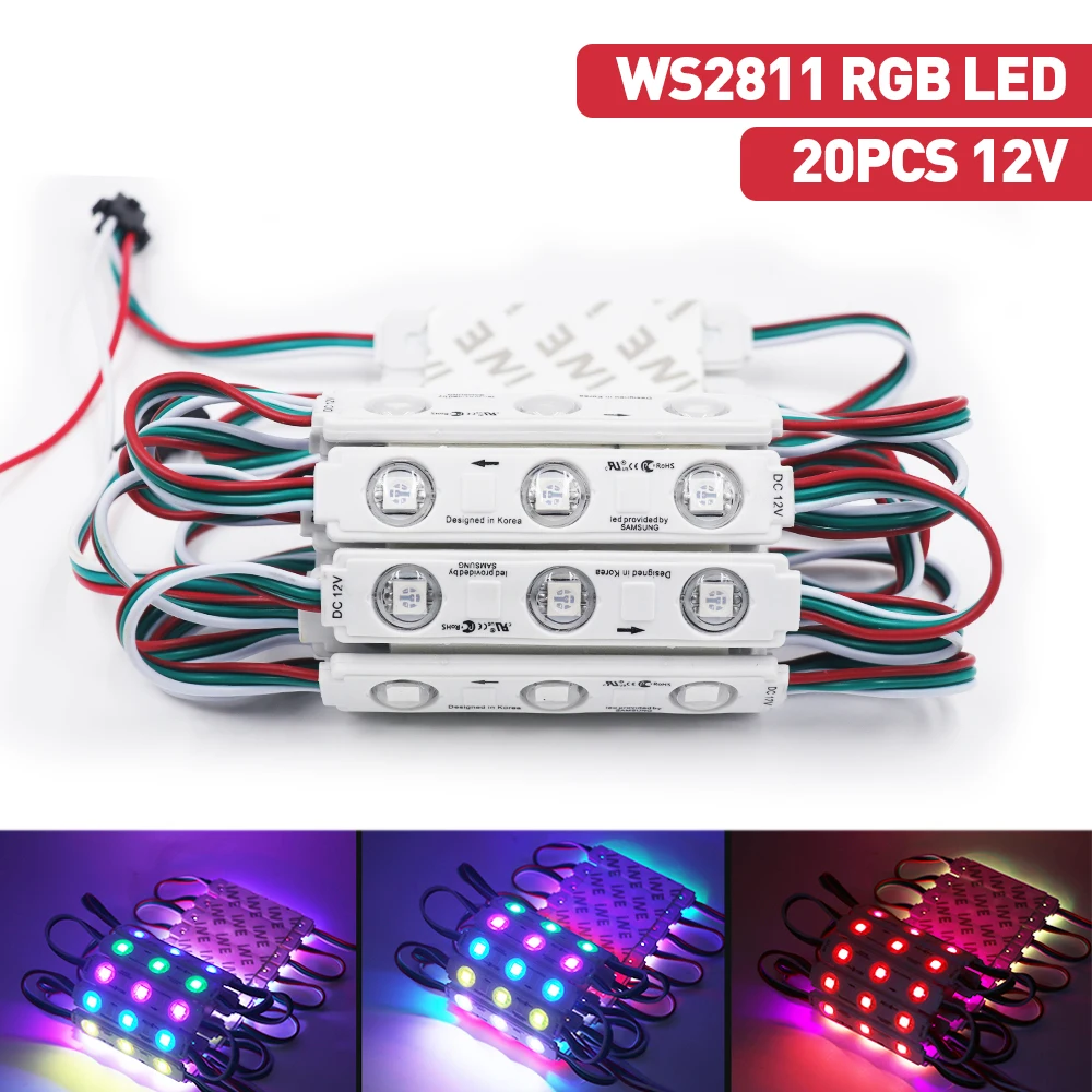 IP67 Waterproof DC12V Dream Color RGB WS2811 SMD 5050 3Leds Moudle Advertisement Decoration LED Strip 20PCS