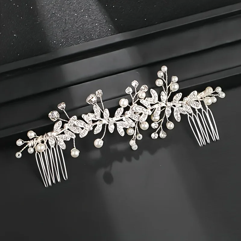 Crystal Pearl Hair Comb Clip Pin Rhinestone Leaf Hair Comb Headband Tiara for Women Bride Wedding Accessories Jewelry Bridal Hair Accessories Hair Accessories