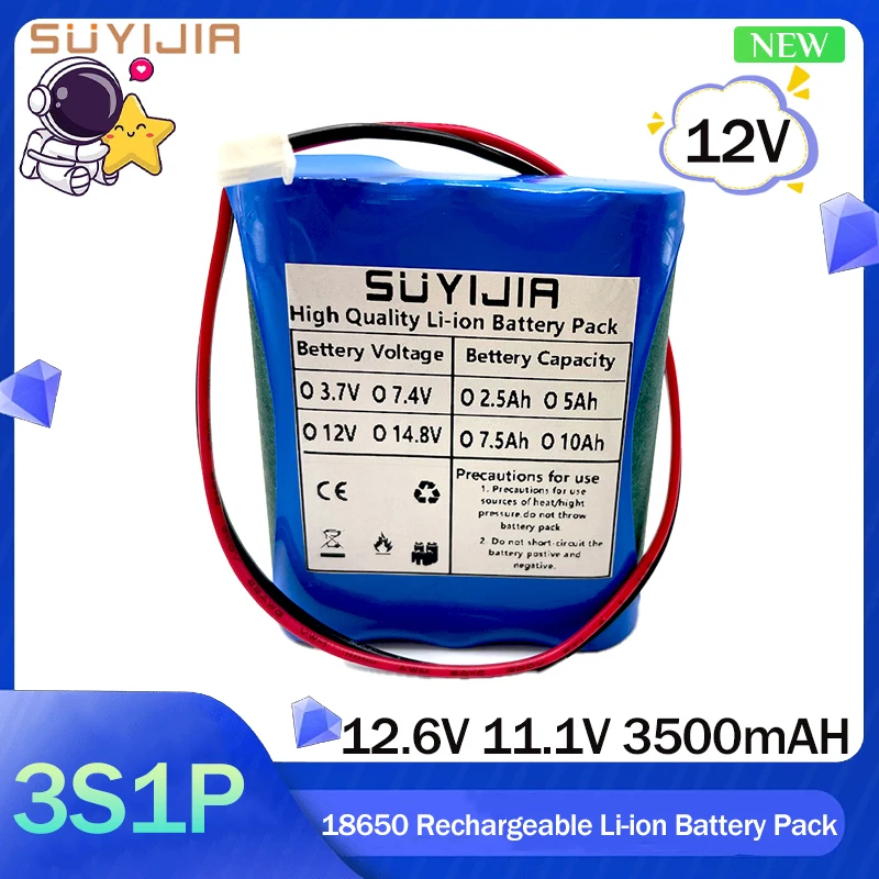 

New 18650 3S1P 12V 3500mAh Rechargeable Li-Ion Battery Pack 12.6V 11.1V with 5A BMS for Backup Power LED Lighting CCTV Camera