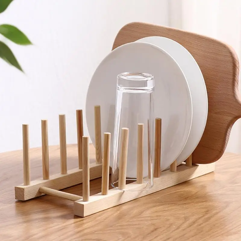 

Wood Dish Drying Rack Drainer Storage Racks for Kitchen Pot Lid Holder Kitchen Organizer Shelf Dish Drainer Wooden Drain Rack