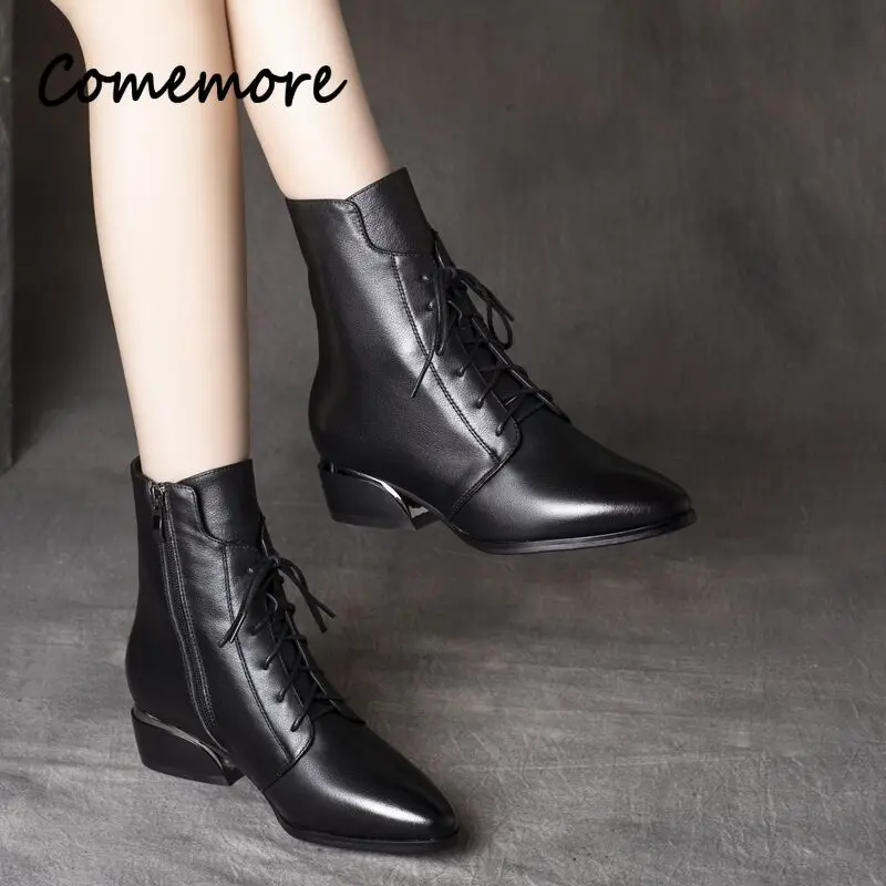 

Ботильоны Comemore женские на шнуровке, повседневные ботинки с острым носком, на высоком каблуке, элегантная обувь для вечеринки, 41 осень-зима, 2023