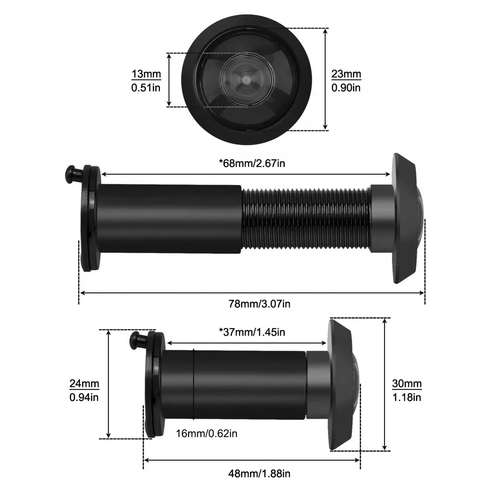 Door Peephole 16mm/0.63inch 220 Degree Door Viewer Peephole Drill Bit Set for 1.57inch to 2.36inch Door Thickness with Rotating Privacy Cover