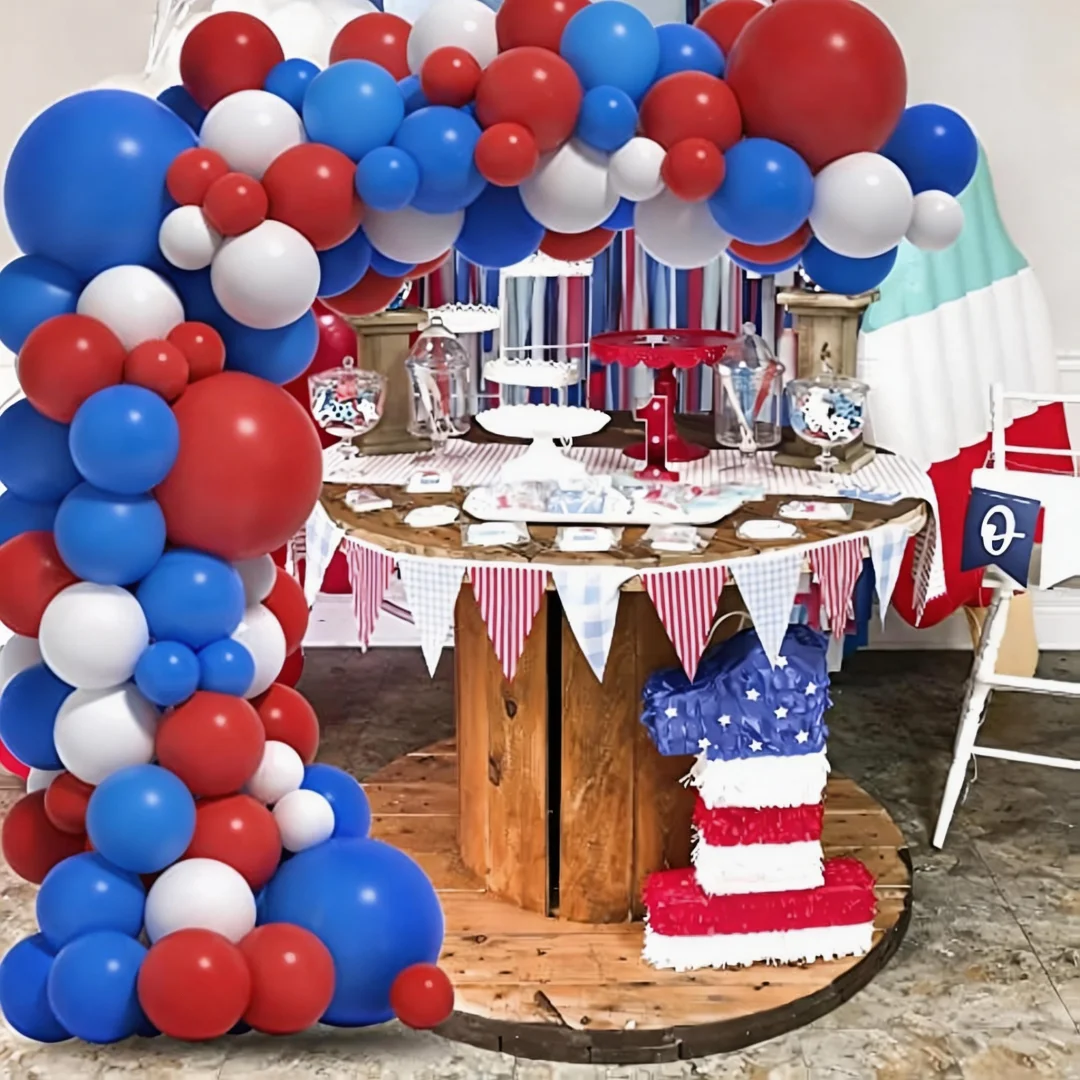 [250. Jahrestag USA Ballondekorations-Set] 125-teiliges Rot-Weiß-Blaues Ballon-Girlanden-Bogen-Set, 4. Juli Party-Dekorationsballons | Dekorationen zum Unabhängigkeitstag, Flaggen-Themen, patriotische Dekorationen für die Unabhängigkeit. – Detail 9