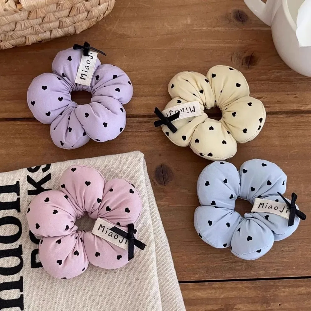 Charming Floral Hair Scrunchies with Heart Design