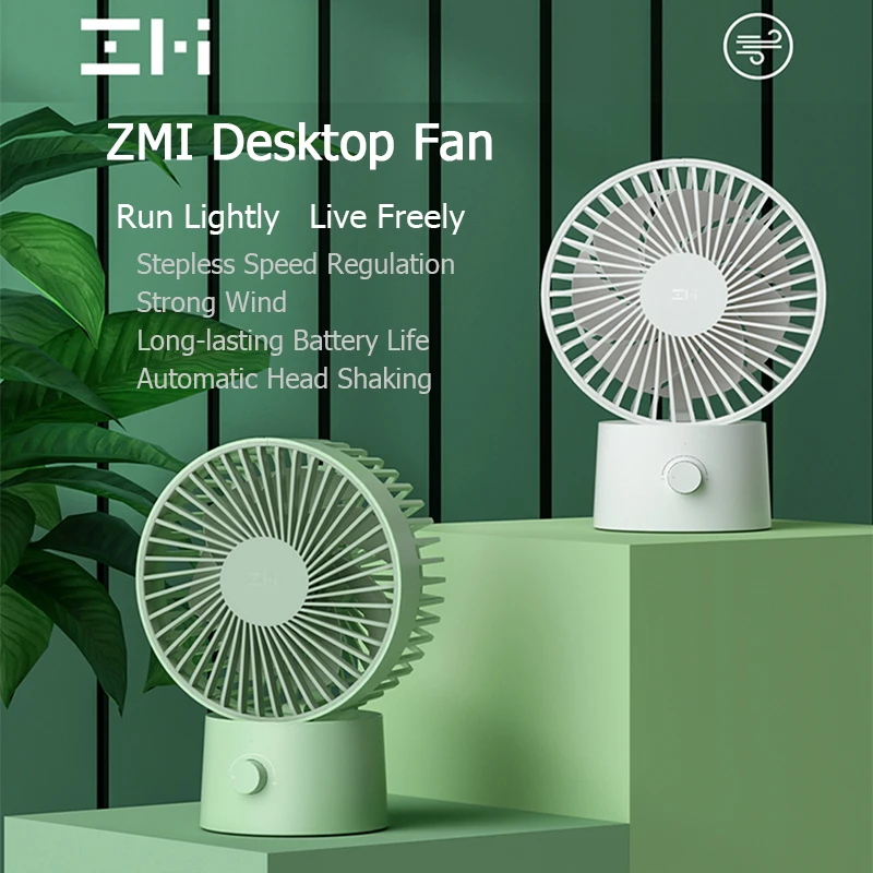 

XIAOMI ZMI Desktop Fan Lightweight Portable USB Rechargeable Auto Shaking Head Stepless Speed Regulation Cooling Fan For Bedroom
