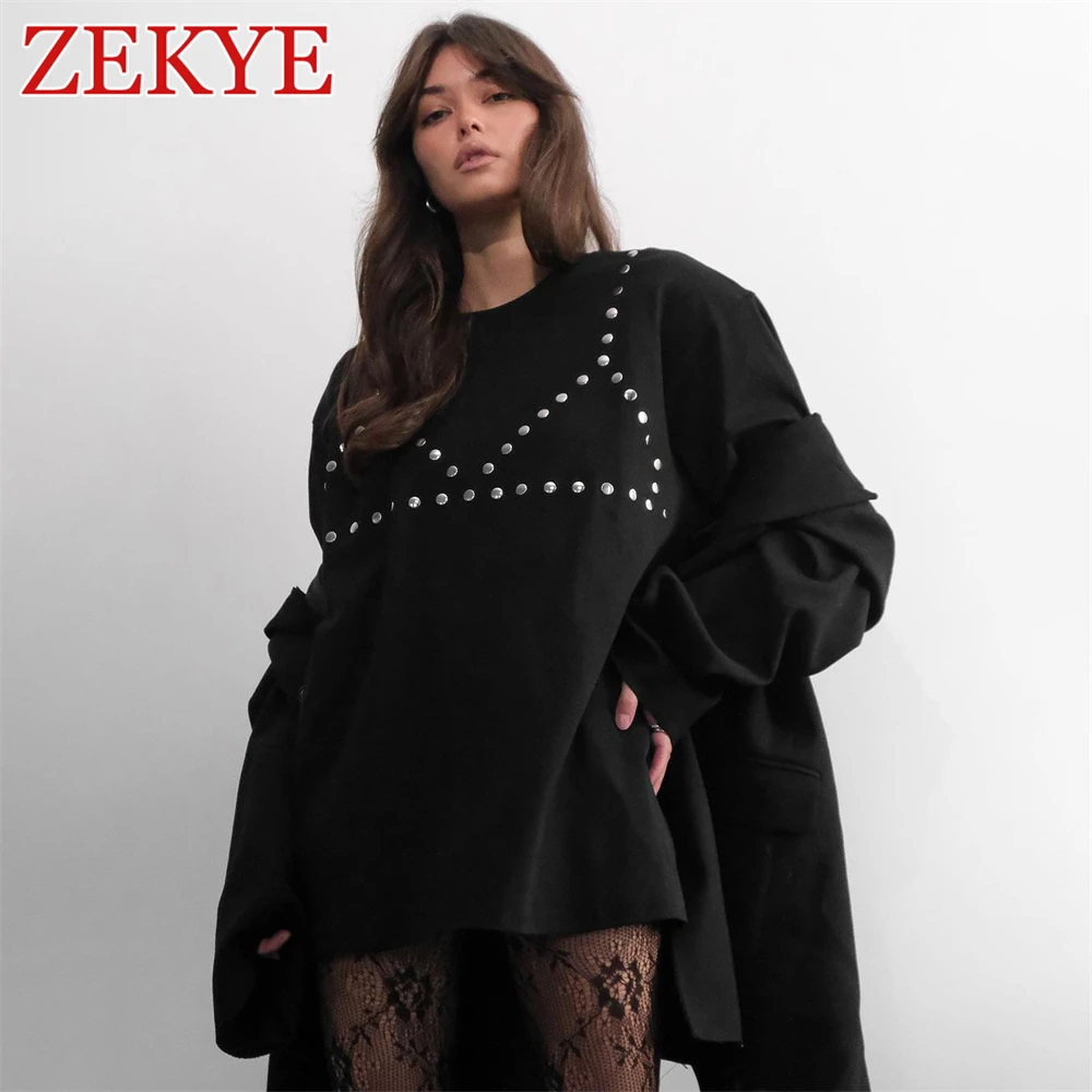 

Zekye Streetwear Rivet Tshirt Women Oversize Chic Summer Solid 90S Korean Elegant Vintage T Shirts Short Sleeve Fashion Casual