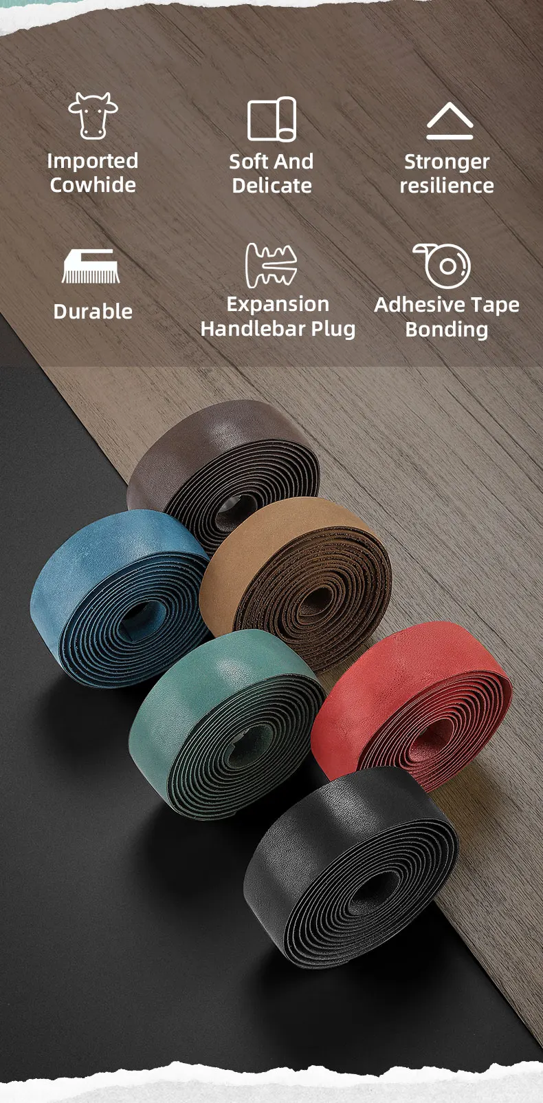 WEST RADFAHREN Echtes Leder Lenkerband Retro Weiche Rennrad Bar Band Radfahren Dämpfung Wrap Straps End Stecker Zubehör – Detail 2
