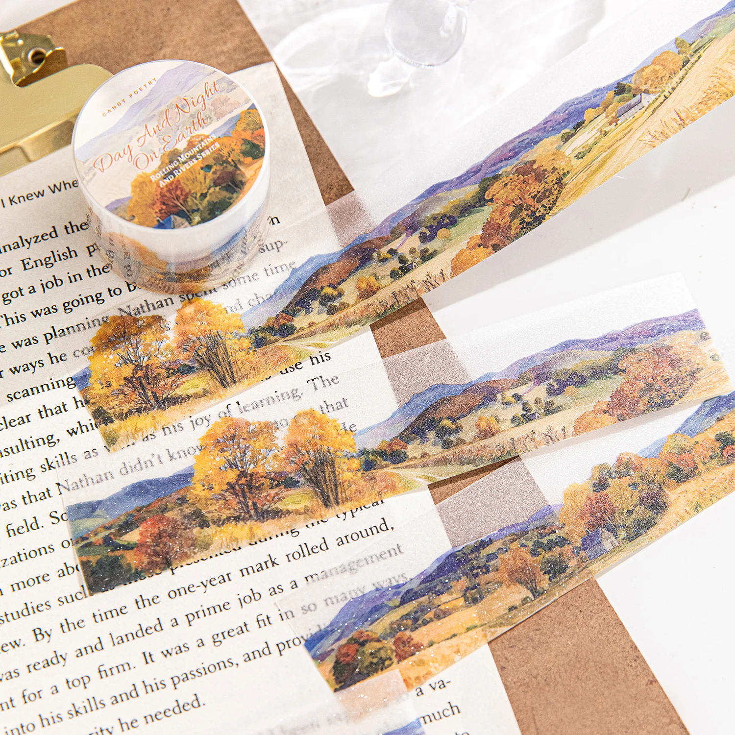 6 Pcs Rolling Mountains and Rivers Series PET Decorative Tape Flash Literary INS Scenery Hand Account DIY Landscaping Tape 6