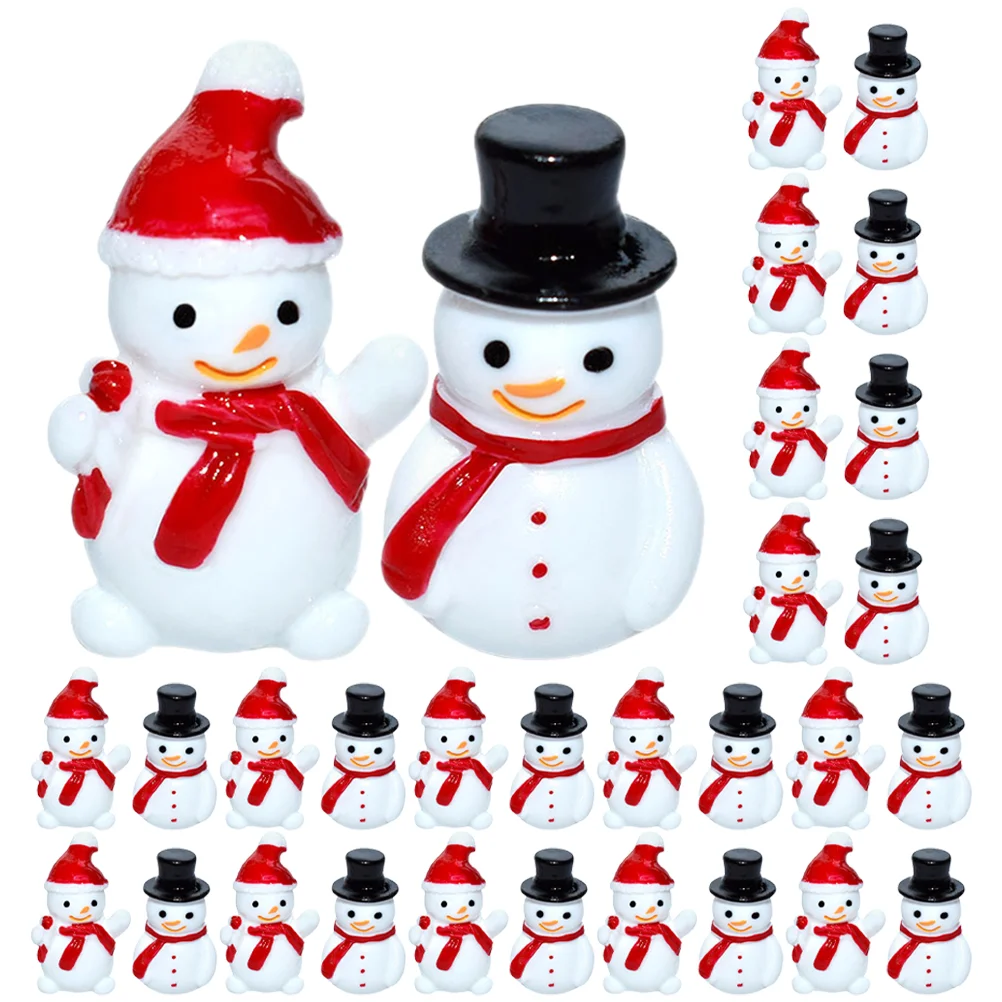 

Mini Snowman Statue Micro Landscape Ornaments Play House Toys (black Hat + Red Hat) 40pcs Figurine Bulk