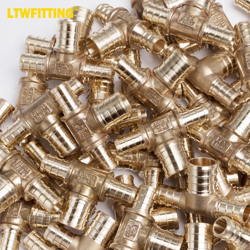 

Латунный обжимной фитинг LTWFITTING PEX без свинца, 1/2 дюйма x 1/2 дюйма x 3/4 дюйма, Редукционный тройник PEX (комплект из 300 штук)